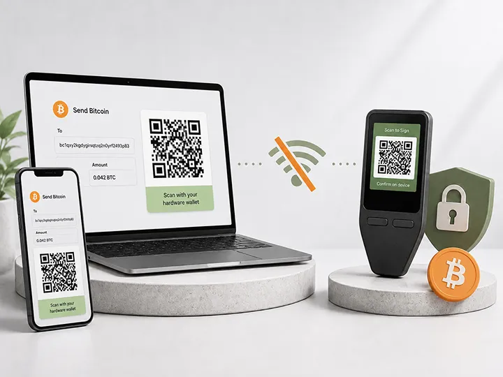Illustration of an air-gapped hardware wallet signing workflow.