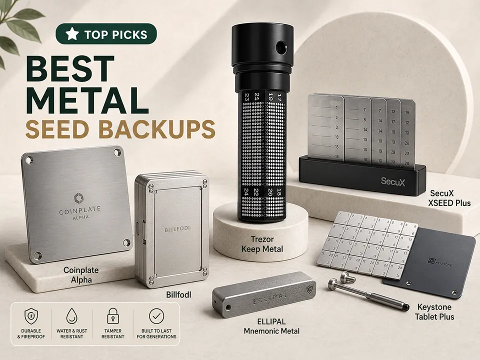 Comparison of several metal seed phrase backup formats and recovery-record designs