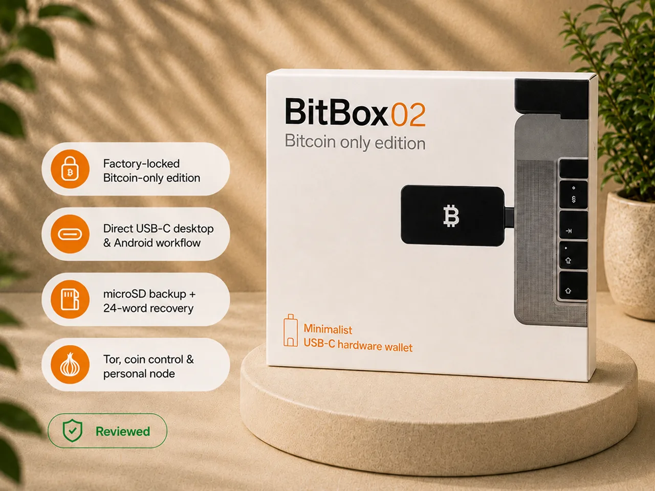 Original BitBox02 Bitcoin-only hardware wallet used for the Bitcoin Plaster hands-on review