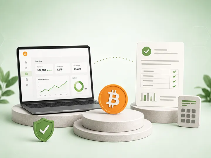 Bitcoin tax software and records thumbnail showing recordkeeping, software evaluation, and self-custody tax context.