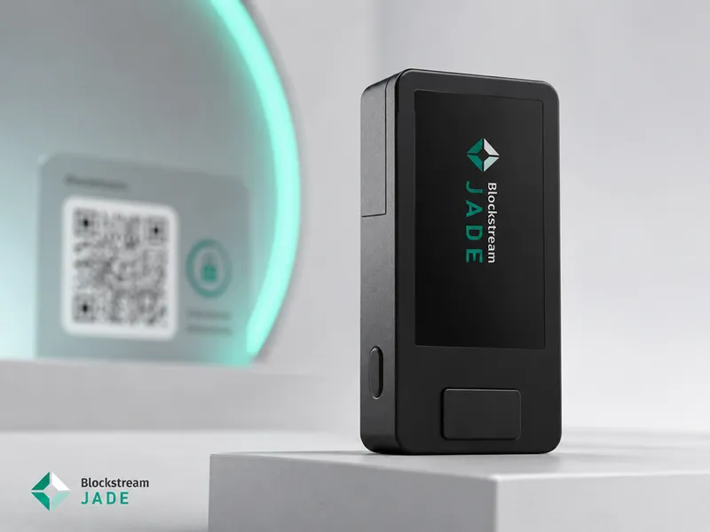 Illustration of the Blockstream Jade hardware wallet.