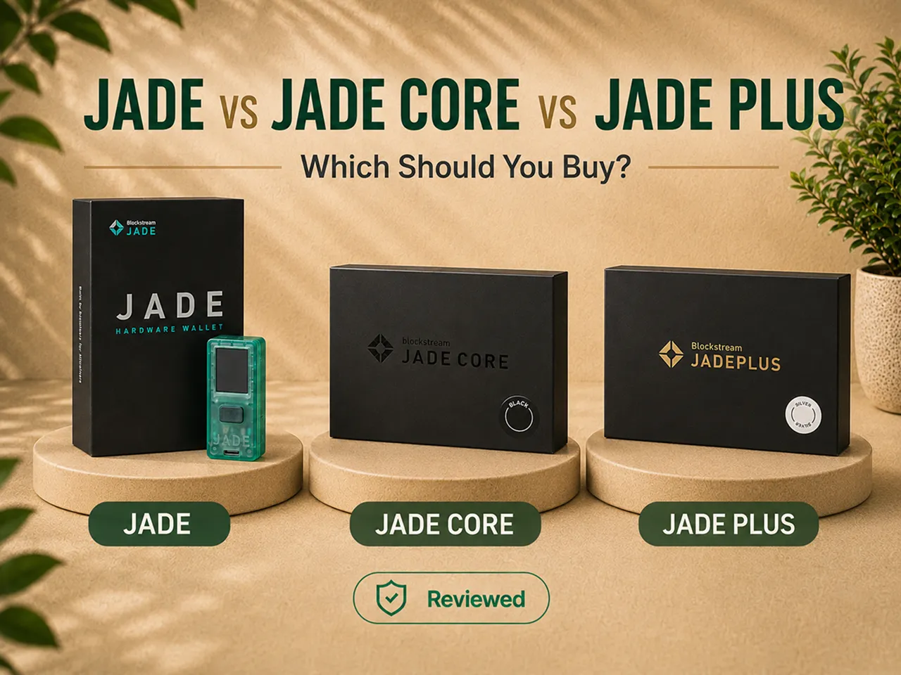 Blockstream Jade, Jade Core, and Jade Plus comparison thumbnail.