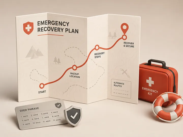 Bitcoin emergency recovery plan thumbnail showing urgent actions, official documentation, and recovery preparation.
