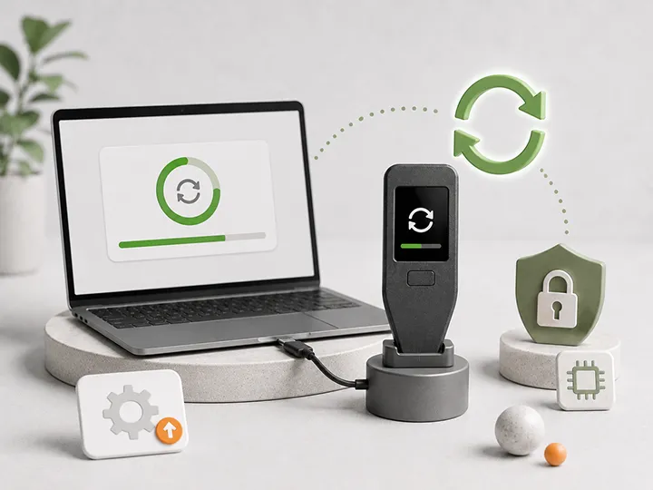 Illustration of hardware wallet firmware updates.