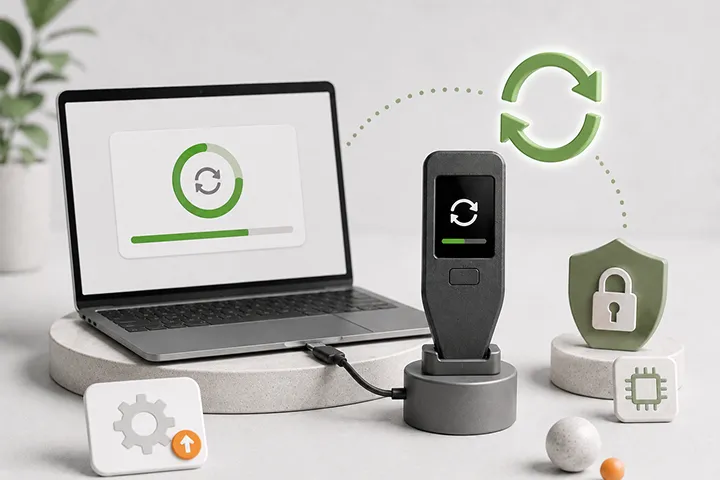 Illustration of hardware wallet firmware updates.