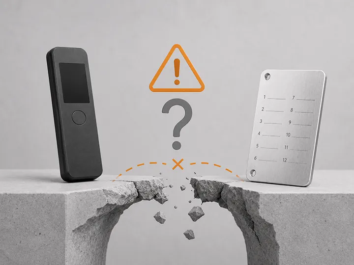 Warm editorial thumbnail of hardware wallet recovery risks.