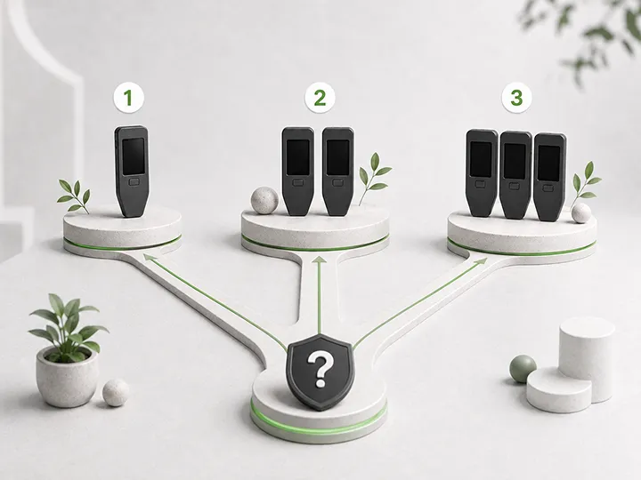 Warm editorial thumbnail for deciding how many hardware wallets you need.