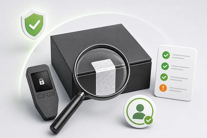 Illustration for checking whether a hardware wallet is genuine.