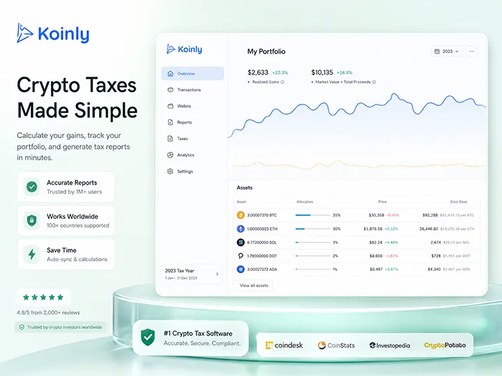 Conceptual illustration for Koinly Bitcoin tax software review and record organization.
