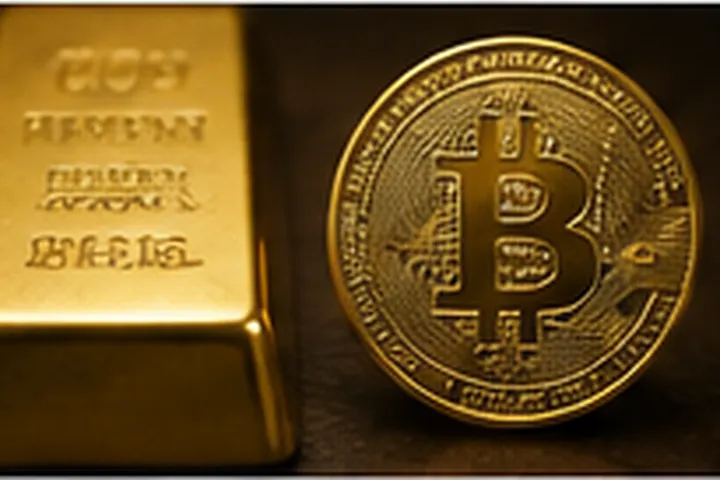 Illustration pairing gold with Bitcoin to represent different forms of monetary scarcity.