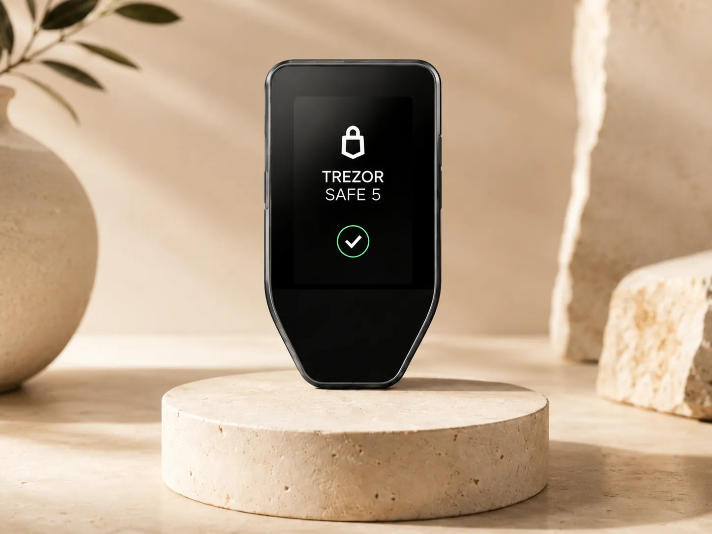 Editorial thumbnail of the Trezor Safe 5 Bitcoin-only hardware wallet.