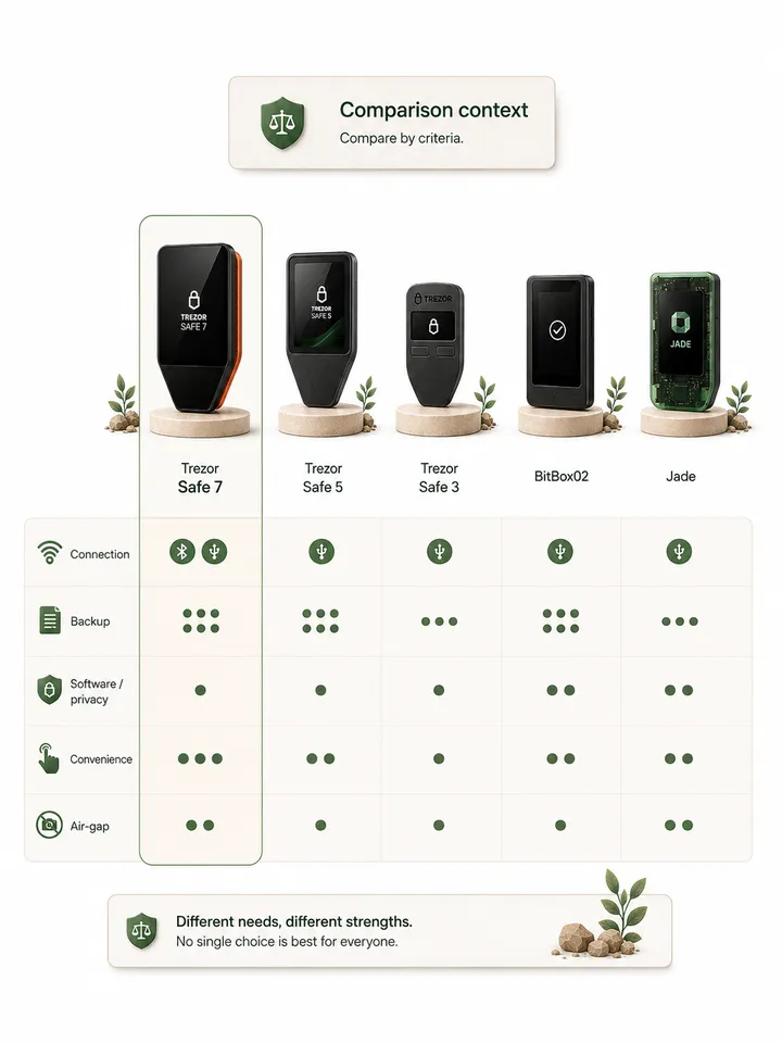 Illustration of Trezor Safe 7 comparison context.