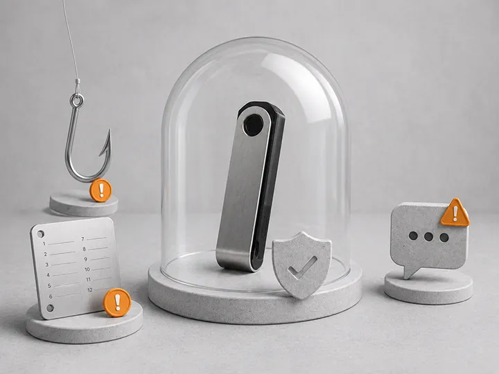 Illustration showing hardware wallet risks that still remain.