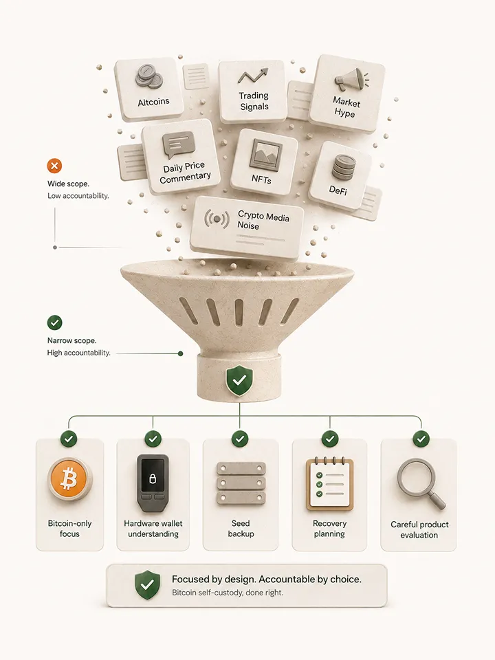 Illustration showing why Bitcoin Plaster stays narrow on Bitcoin and deep on the holder path.