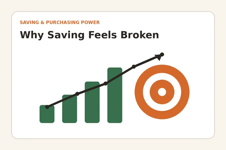 Illustration showing savings rising while a financial target moves further away.
